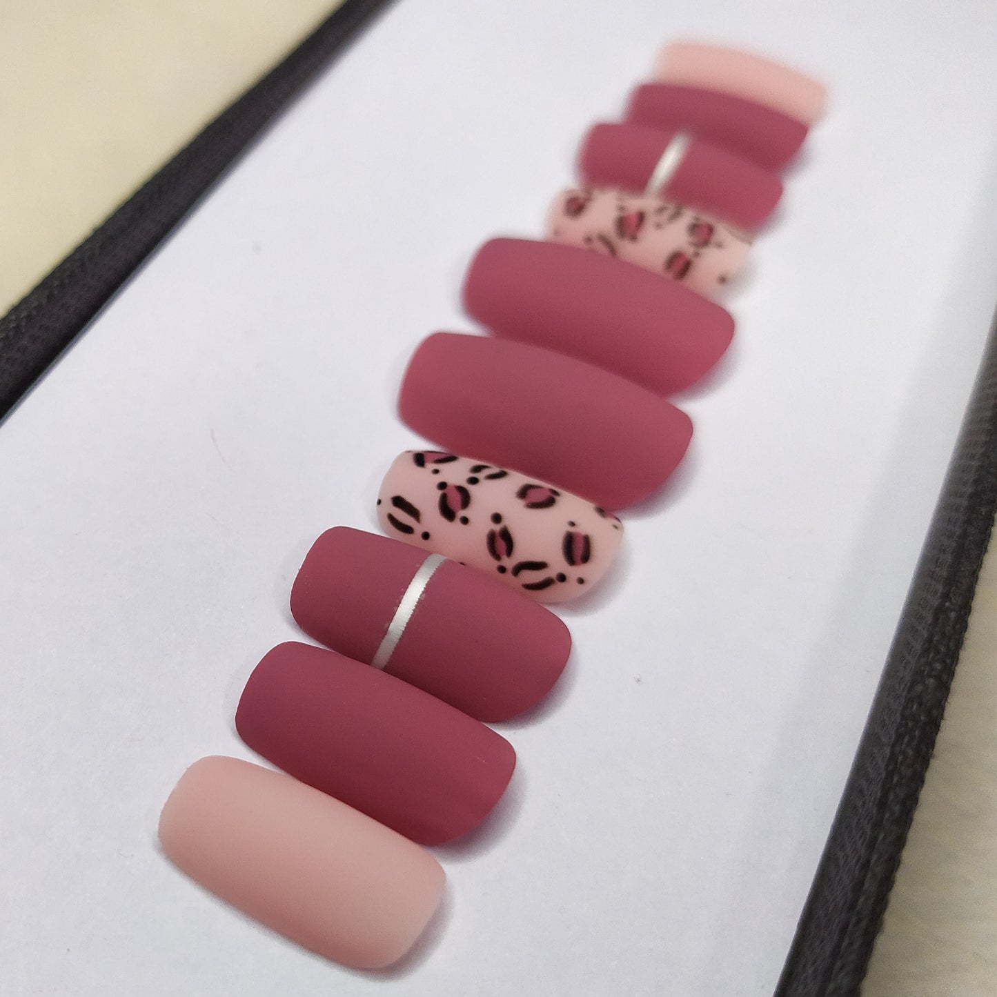 Matte Nude Rose Animal Print Press on Nails Set // 542