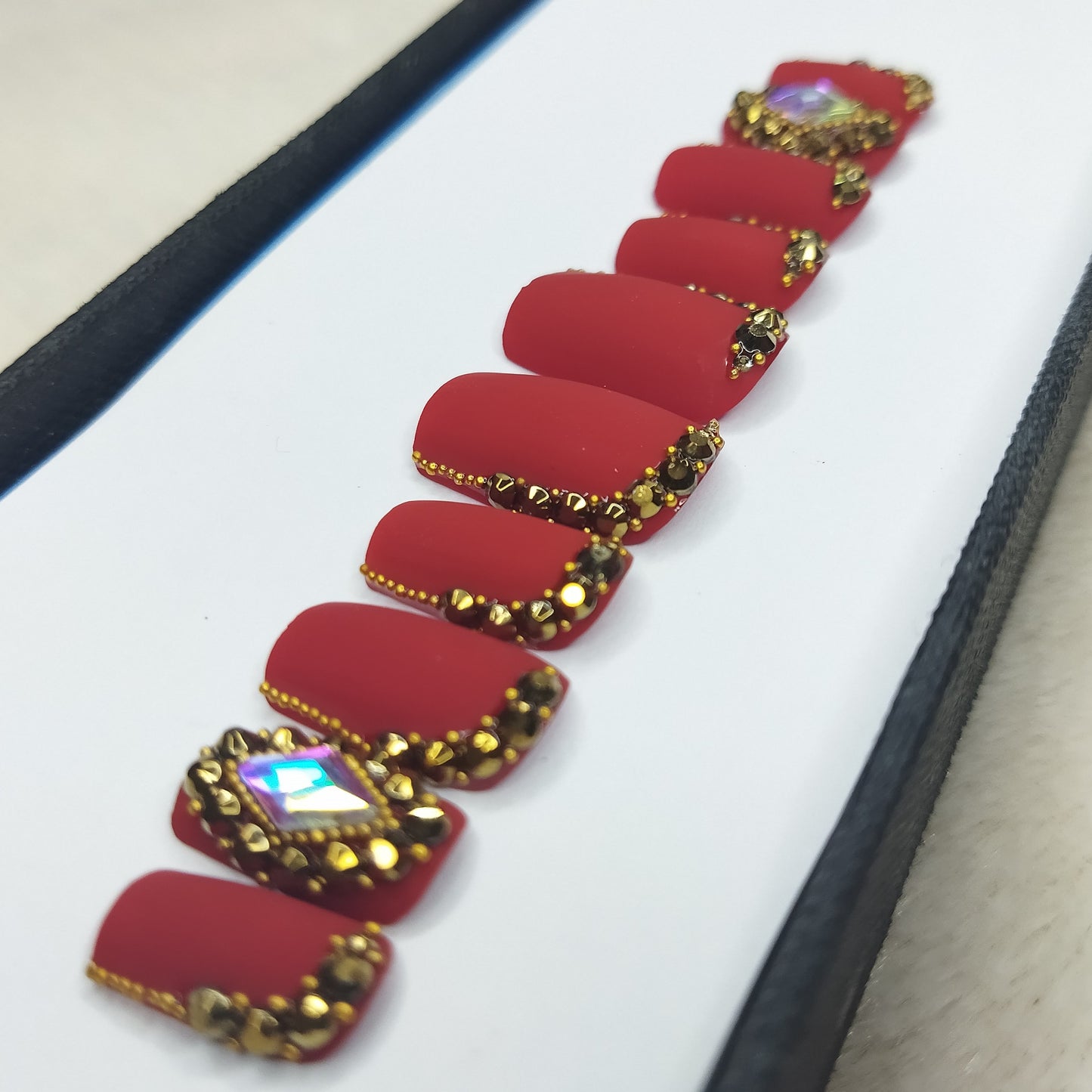 Matte Red Studded Press on Nails Set // 548