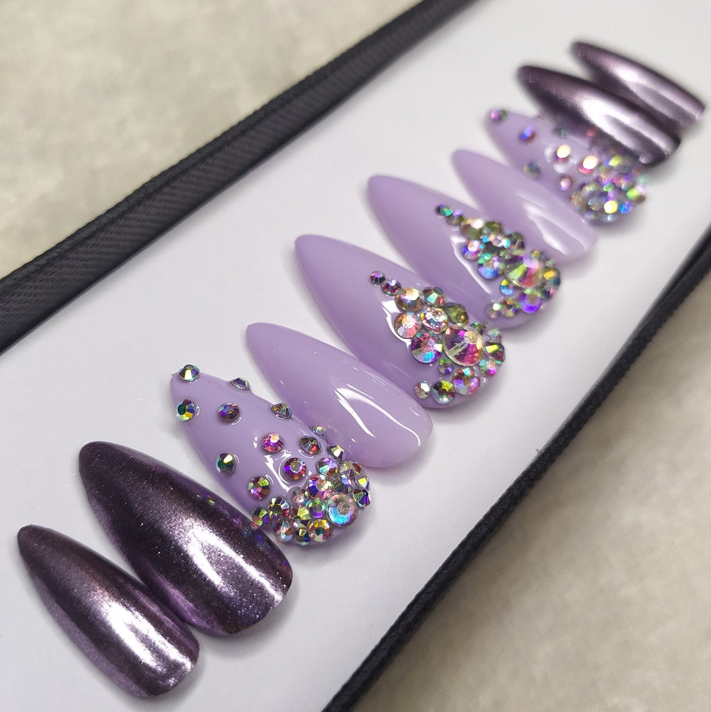 Lux Collection : Glossy Lilac Studded Press on Nails Set // 558
