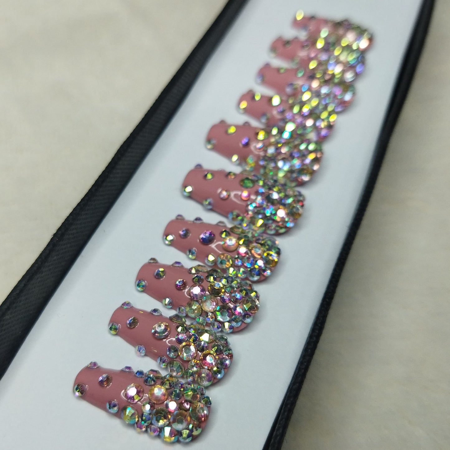 Lux Collection : Glossy Pink Studded Ombre Press on Nails Set // 561