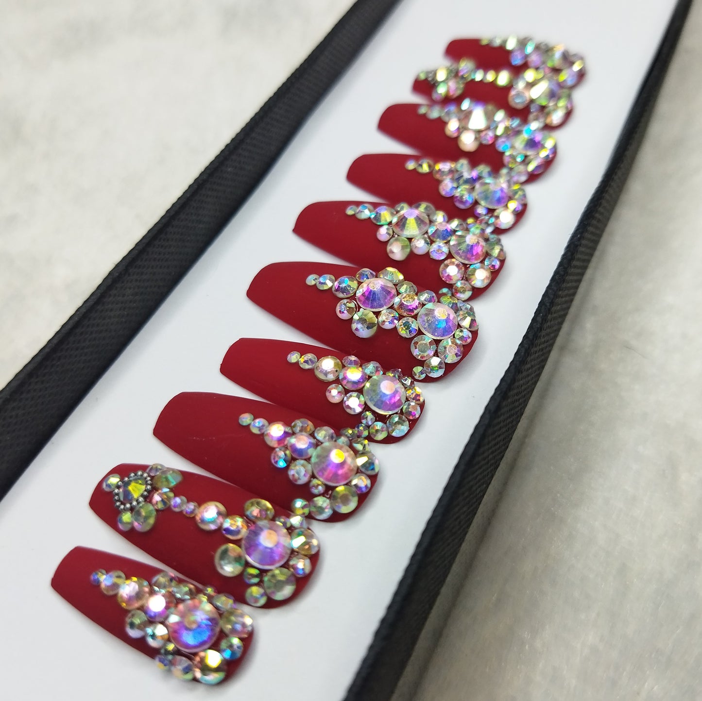 Lux Collection : Matte Red Studded Press on Nails Set // 564