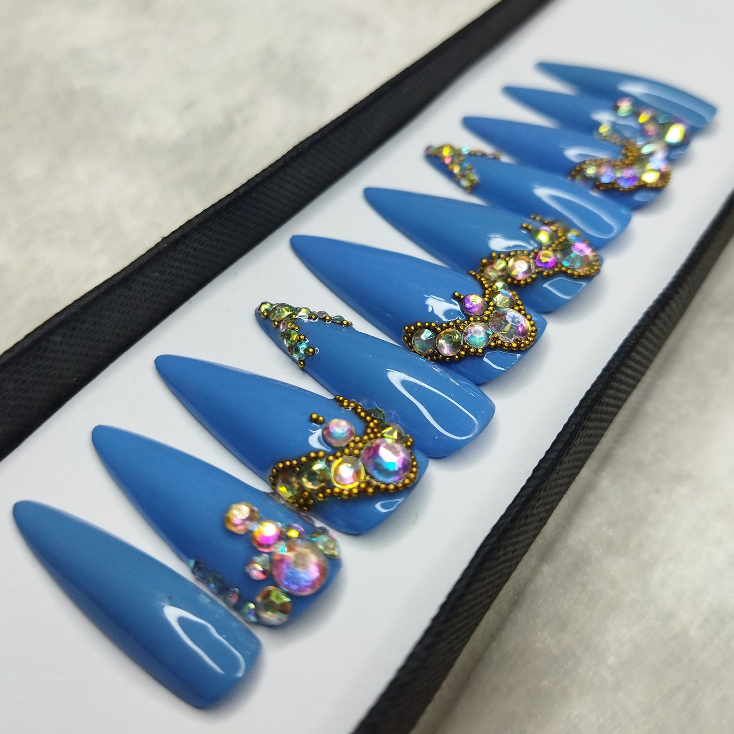 Lux Collection : Glossy Blue Studded Press on Nails Set // 565