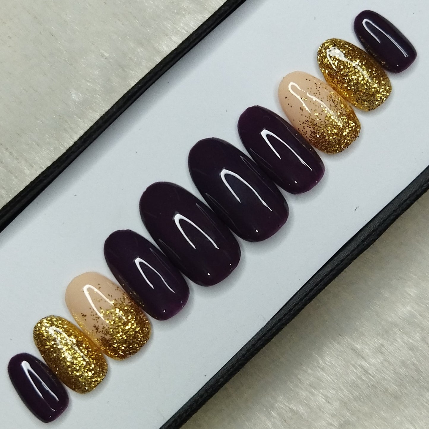 Dark Purple with Glitter Ombre press on nails Set // 332