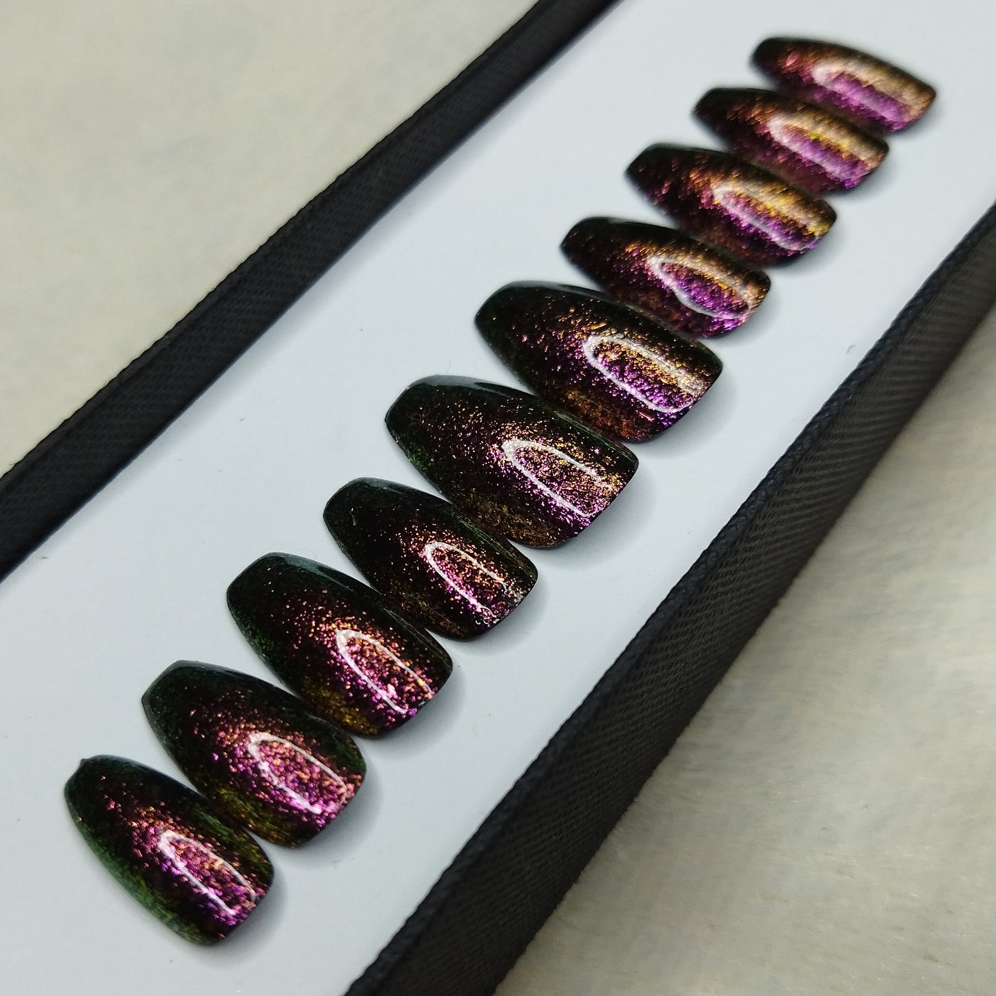 Glossy Pink Multi Chrome Flakes (CO6) Print Press on Nails // 592