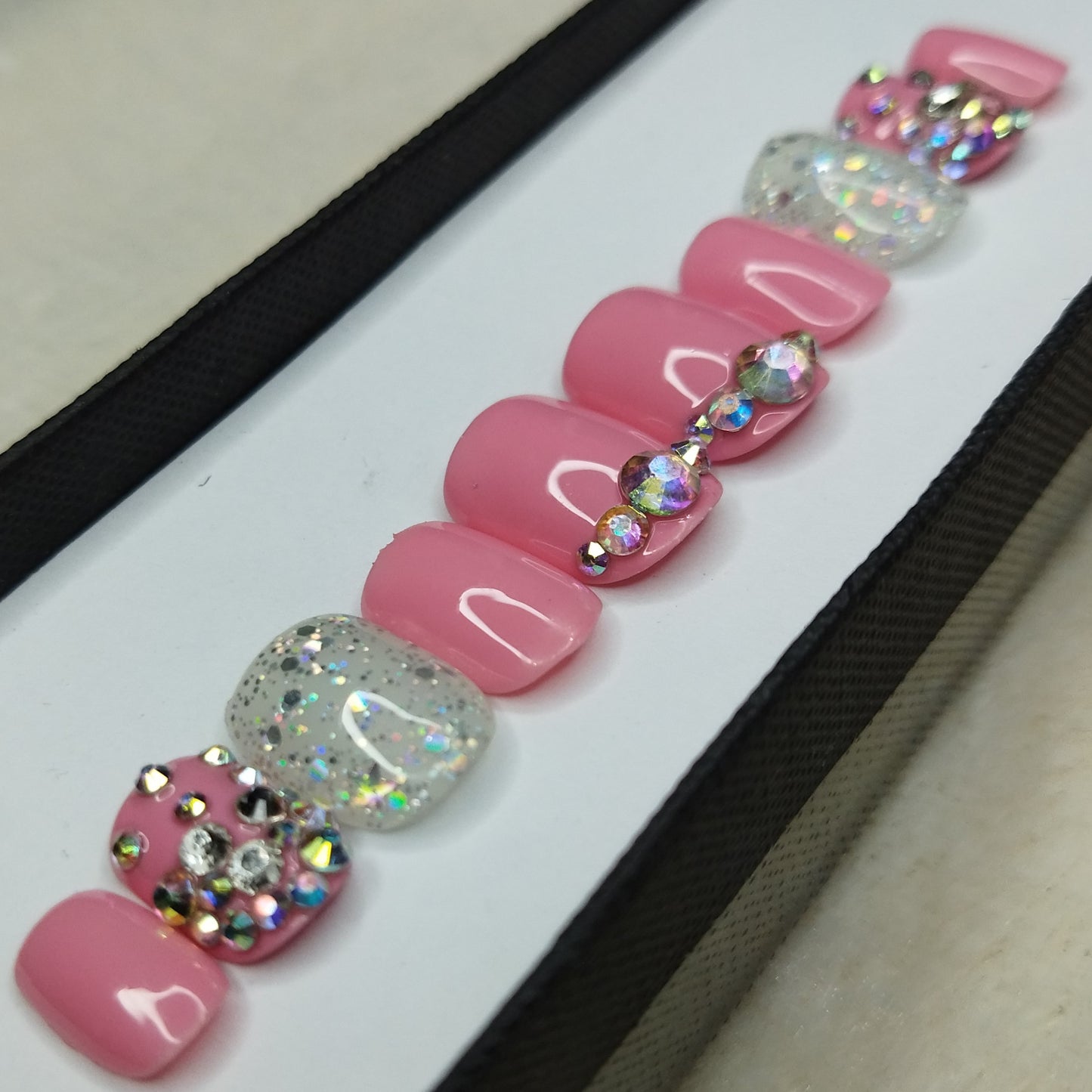 Lux Collection: Glossy Pink Studded Press on Nails Set // 596