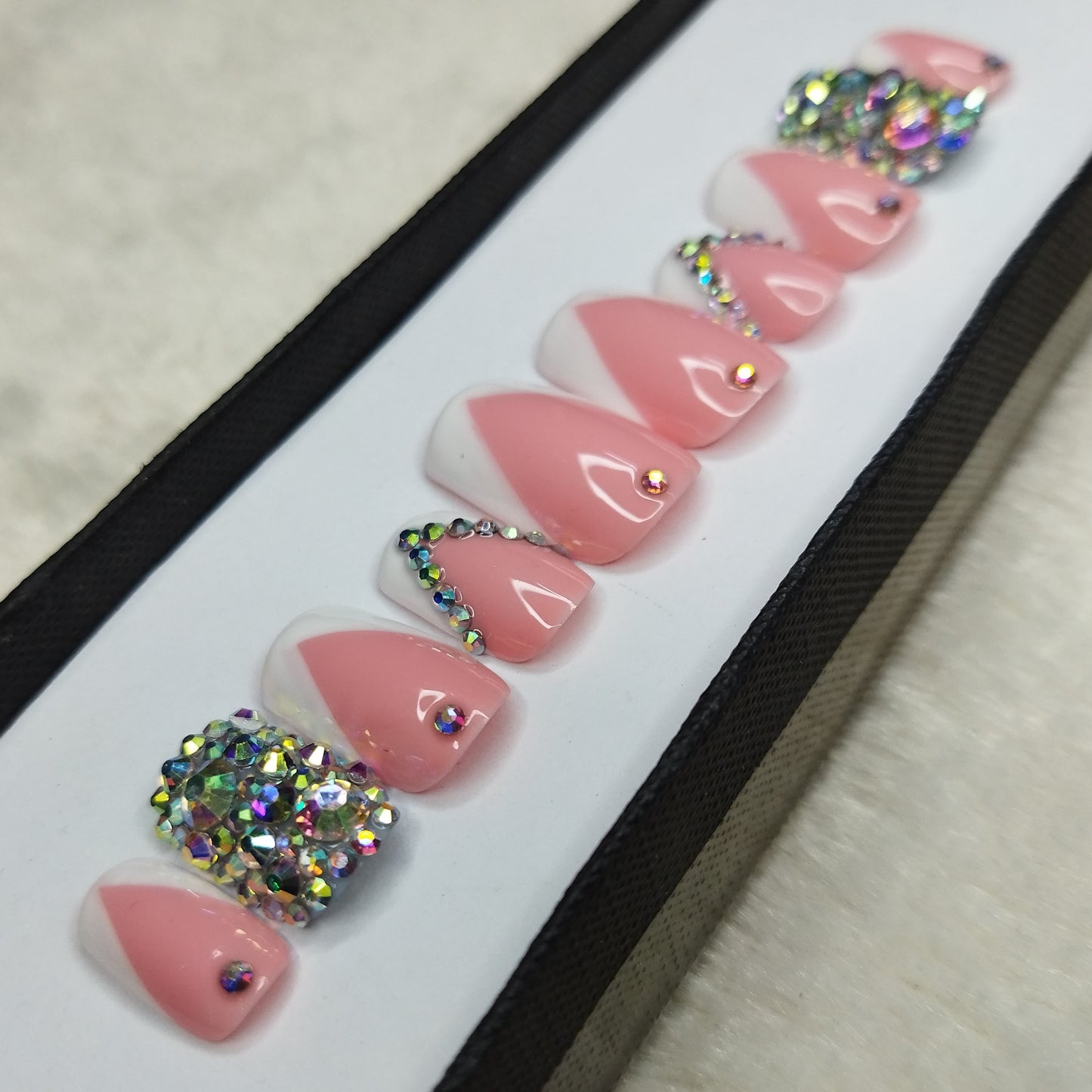 Lux Collection: Glossy Pink French Studded Print Press on Nails Set // 742