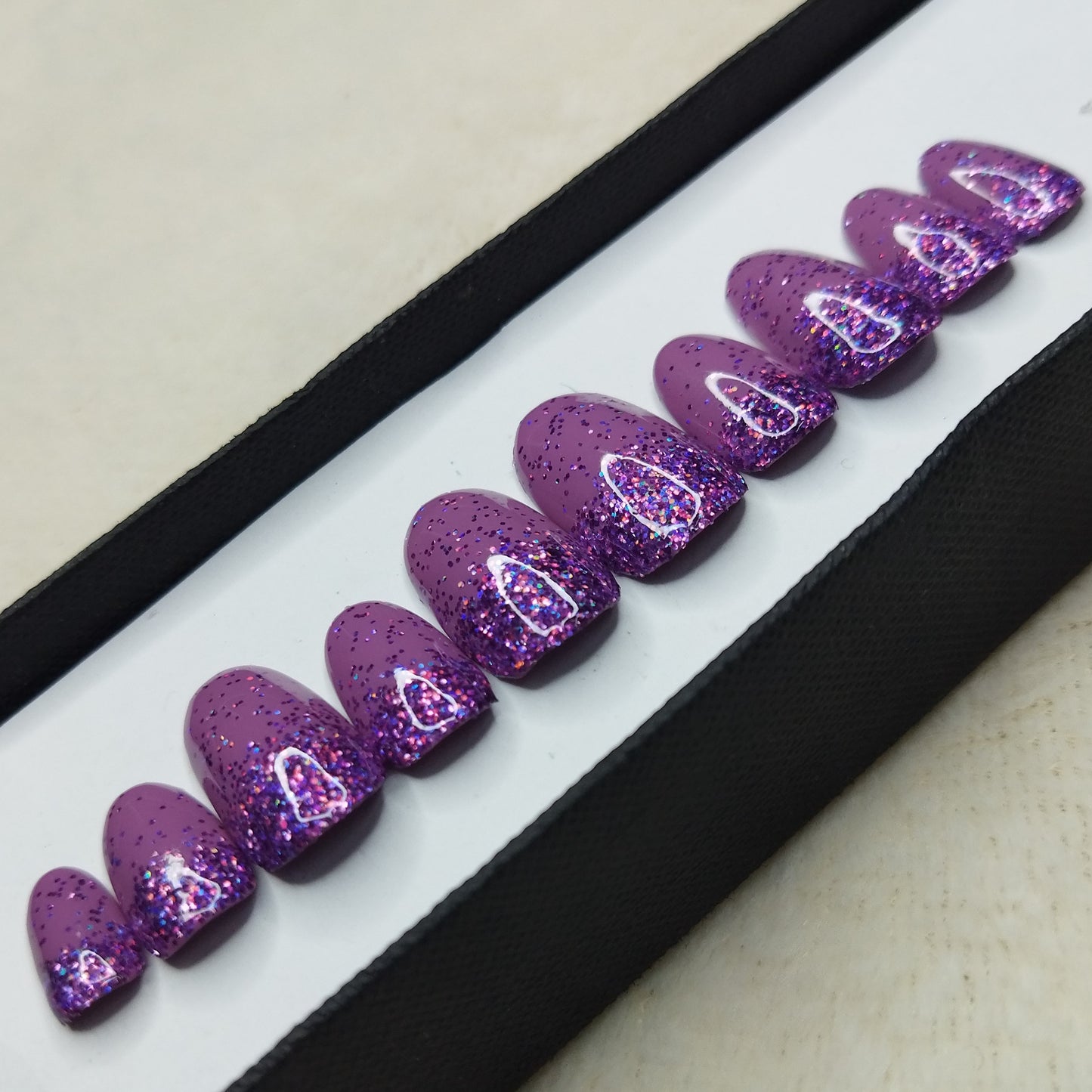 Glossy Purple Glitter Ombre Print Press on Nails Set // 633