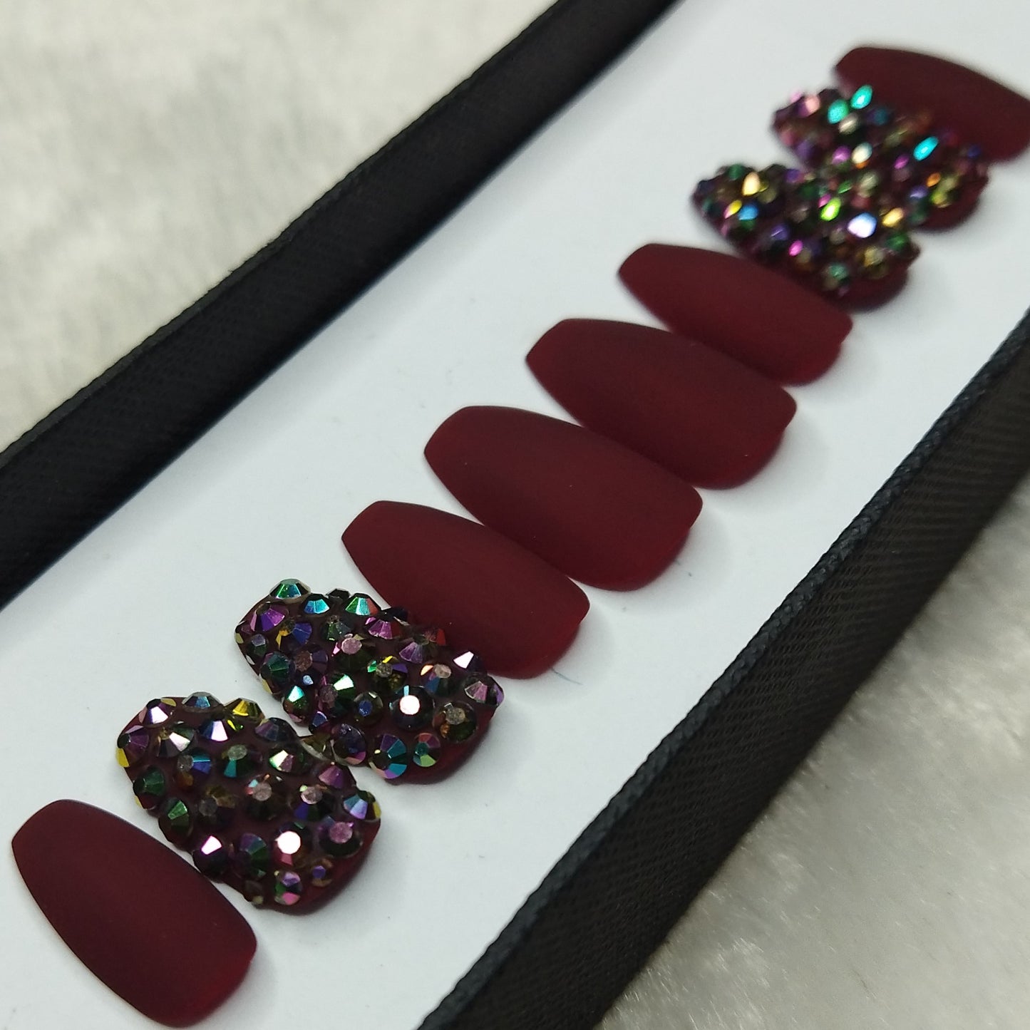 Matte Maroon Studded Print Press on Nails Set // 747