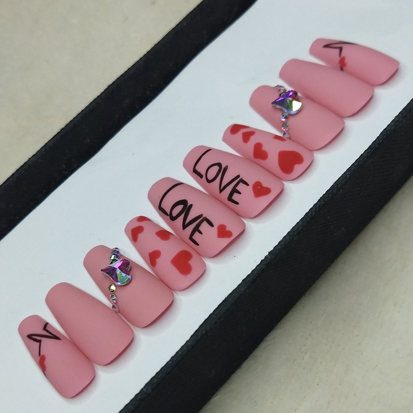 Valentine Collection: Matte Light Pink Heartbeat Press on Nails Set // 729