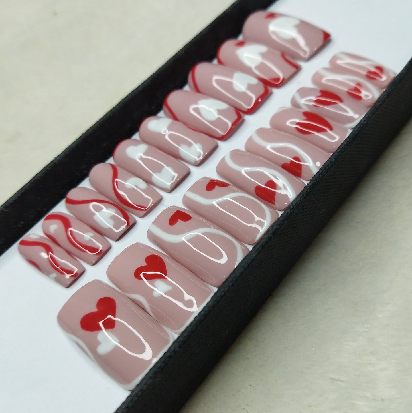 Valentine Collection: Glossy Swirl Heart Press on Nails Set // 727