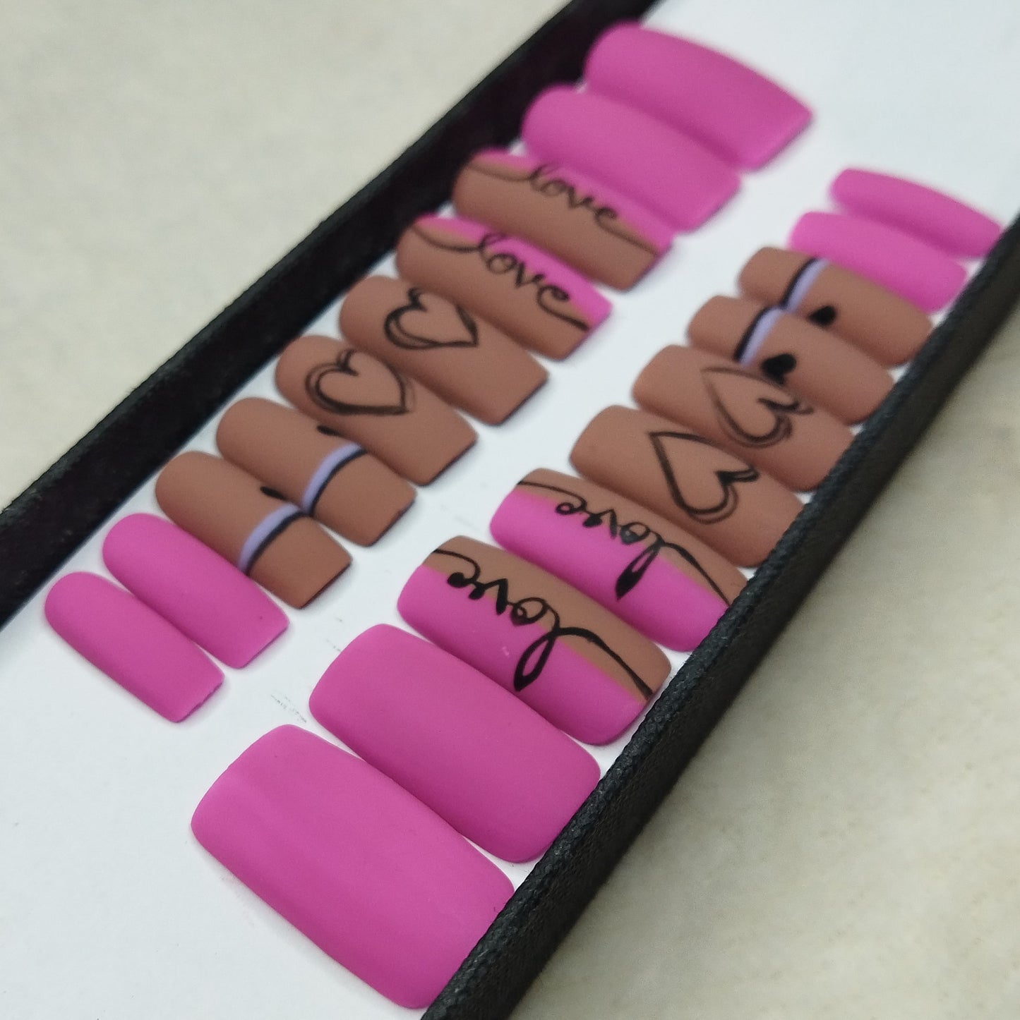 Valentine Collection: Matte Pink Love Heart Press on Nails Set // 731