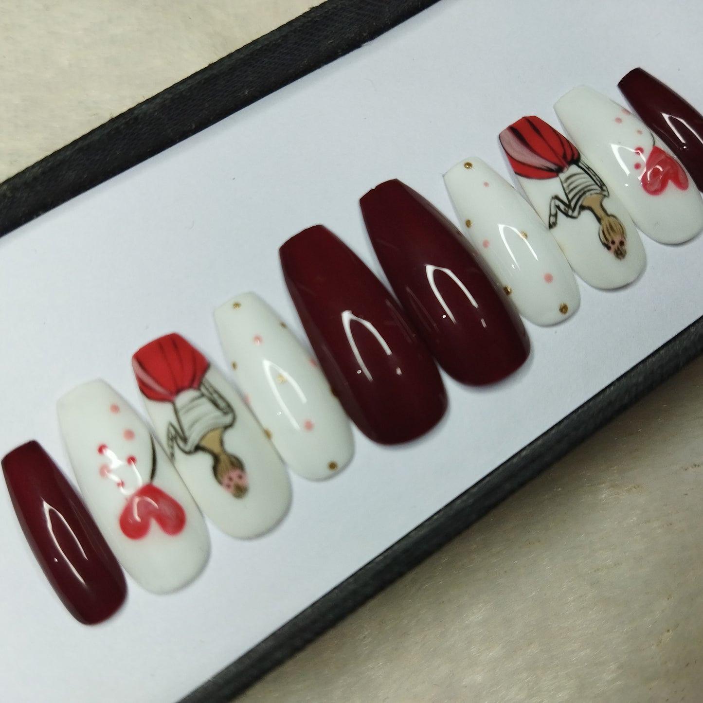 Valentine Collection: Glossy Maroon Cute Girl Press on Nails Set // 738
