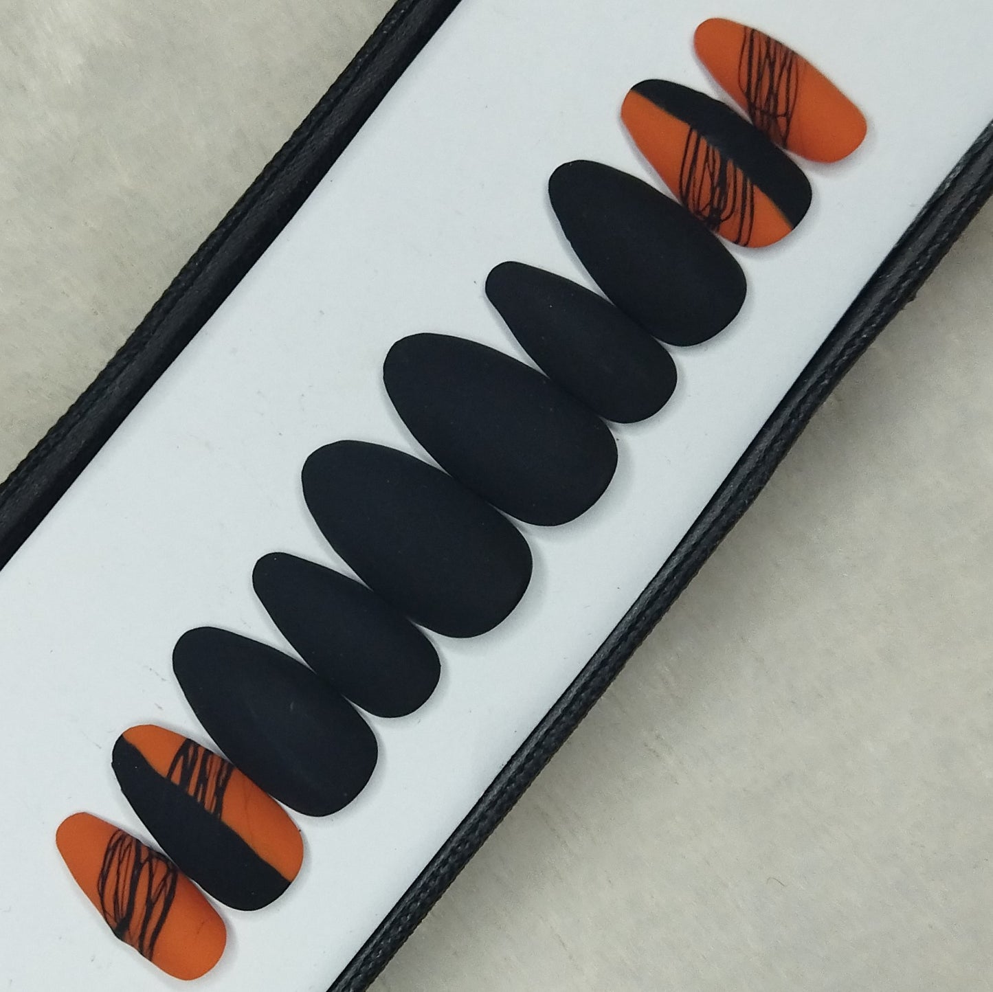Matte Black & Orange Print Press on Nails Set // 840