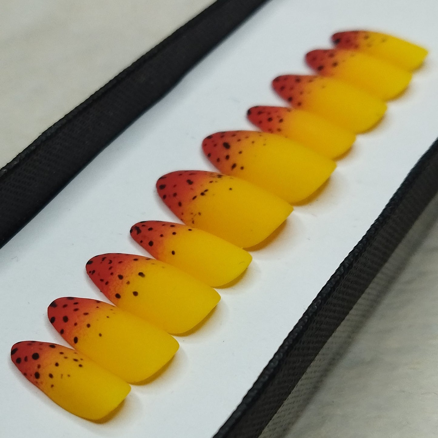 Matte Red & yellow Ombre Print Press on Nails Set // 797