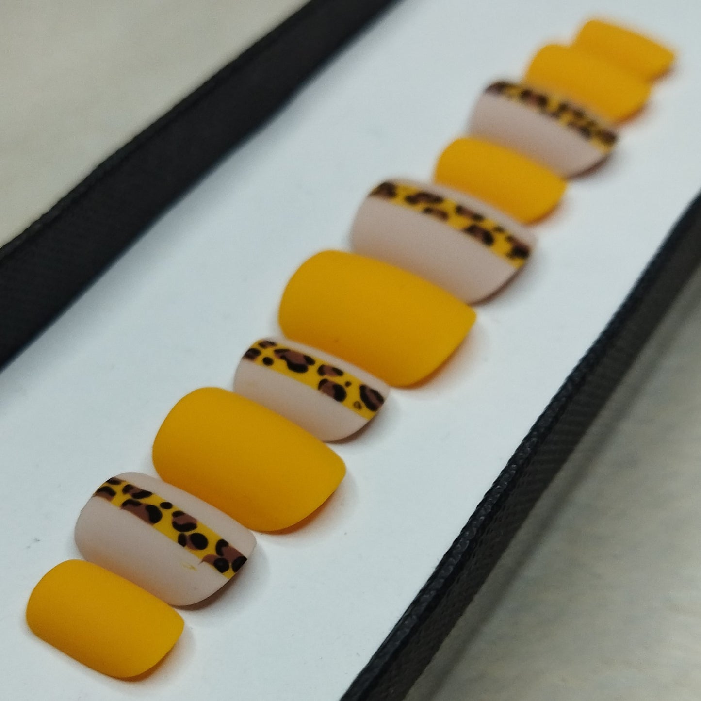 Matte Nude & Yellow Animal Print Press on Nails Set // 796