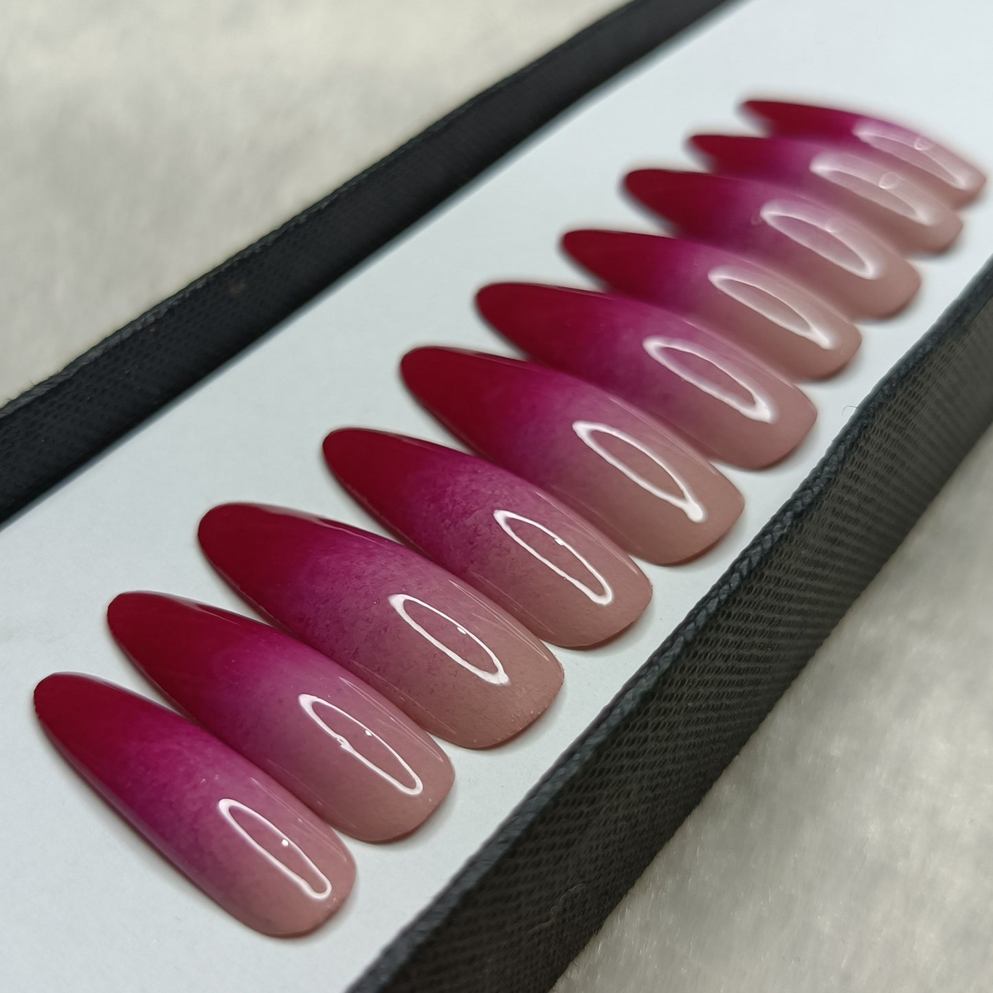 Glossy Red And Nude Ombre Press on Nails Set //889