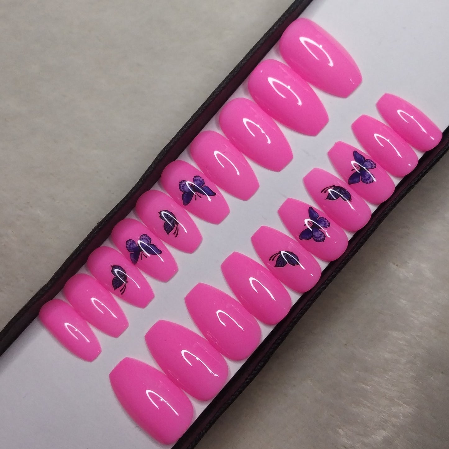 Glossy Light Pink and Blue Butterfly Press on Nails // 945