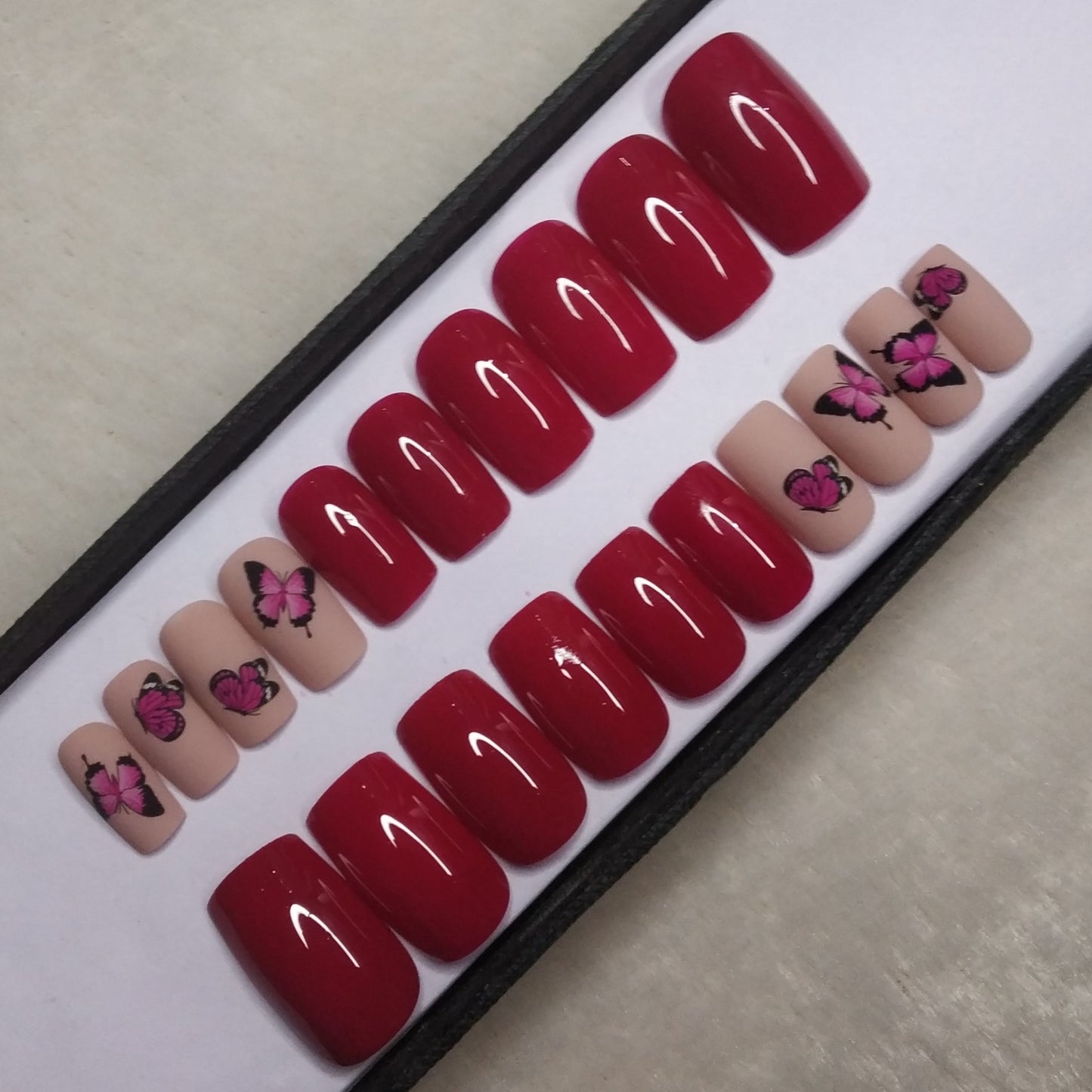 Pink And Nude Butterfly Press on Nails Set // 947