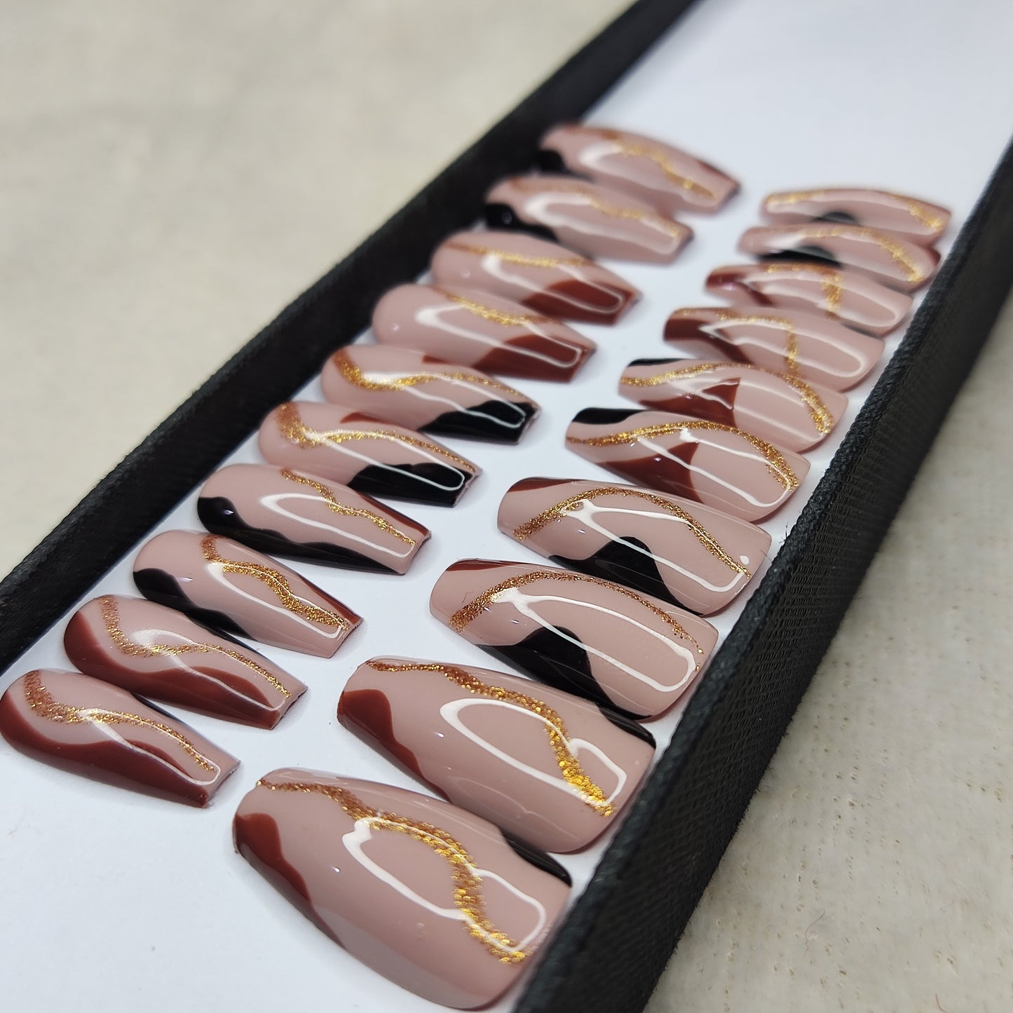 Glossy Nude Glitter Swirl Press on Nails // 1032