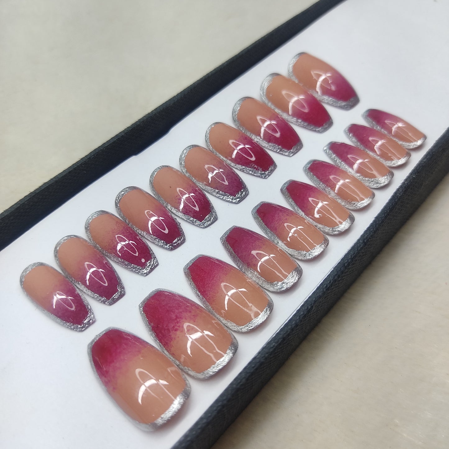 Glossy Nude And Pink Ombre French Press on Nails // 1040