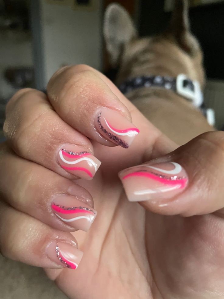 Glossy Pink Nude Swirls Press on Fake Nails // tns191
