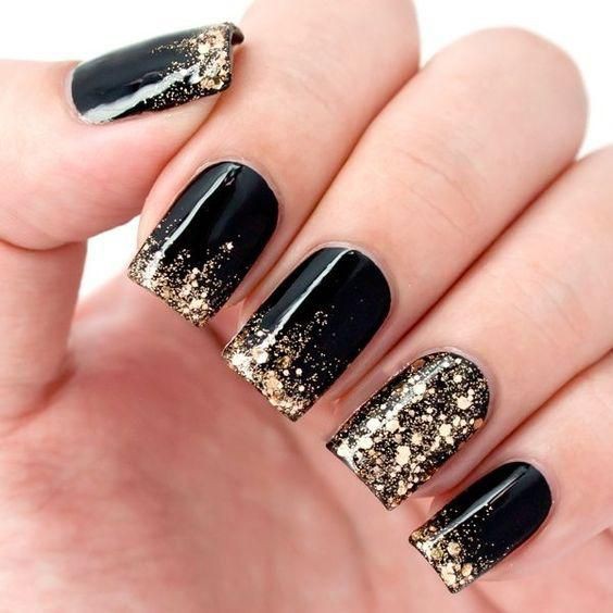 Glossy Black Glitter Ombre Press on Fake Nails // tns203