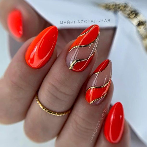 Glossy Orange Swirls Press on Fake Nails // tns484