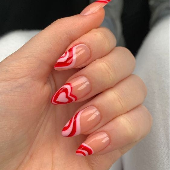 Glossy Red Hearts Press on Fake Nails // tns592