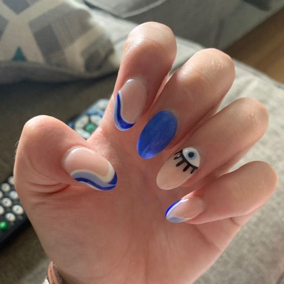 Glossy Blue Evil Eye Press on Fake Nails // tns242