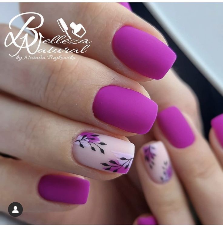 Matte Dark Pink Floral Press on Fake Nails // tns237