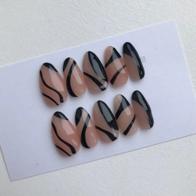 Glossy Brown Swirls Press on Fake Nails // tns250