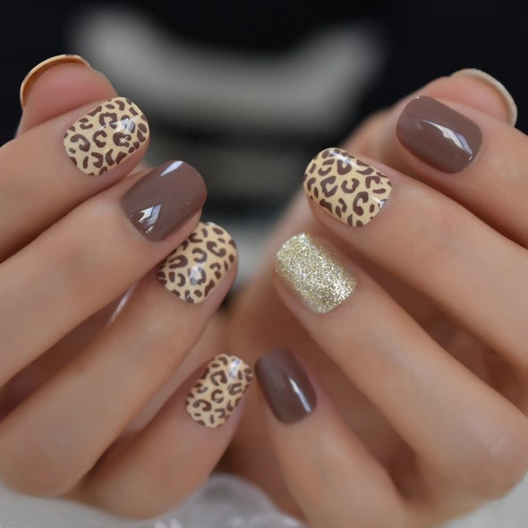 Glossy Brown Animal Print Press on Fake Nails // tns256