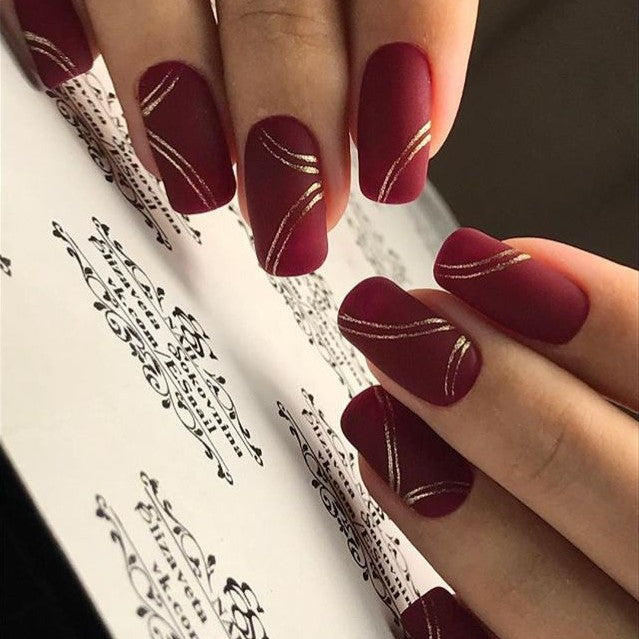 Matte Red Glitter Swirls Press on Nails Set //1044