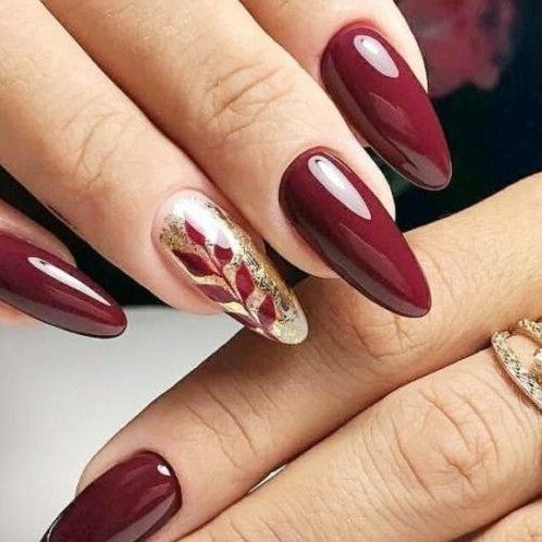 Glossy Maroon Floral Press on Fake Nails // tns143