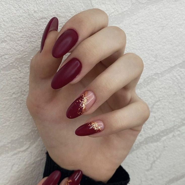 Glossy Maroon Glitter Press on Fake Nails // tns144