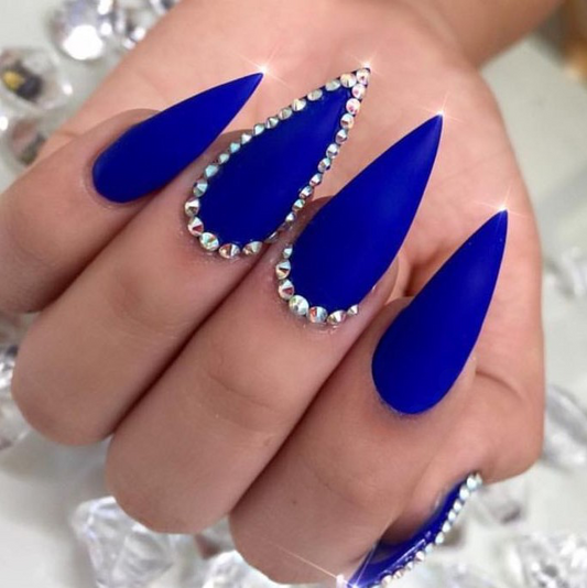 Matte Blue Studded Press on Fake Artificial Nails / tns655