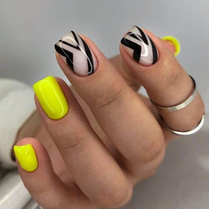 Glossy Neon Geomteric Press on Fake Artificial Nails / tns703