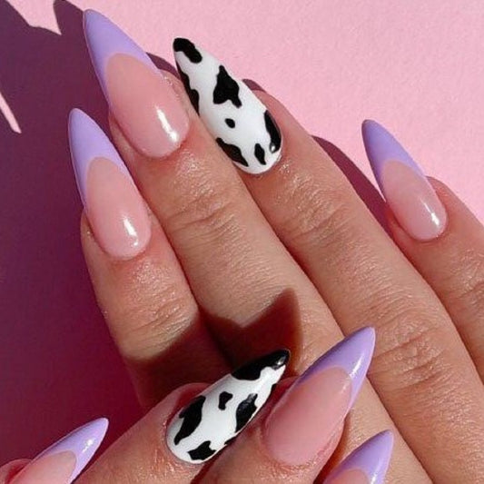 Glossy Purple French Animal Print Press on Fake Artificial Nails / tns720