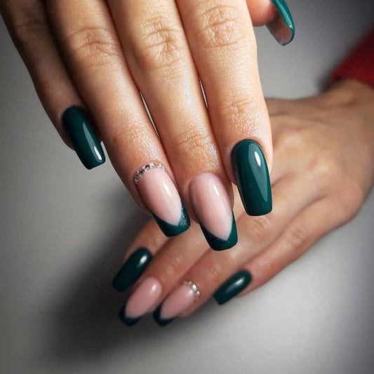 Glossy Green French Press on Fake Nails // tns859