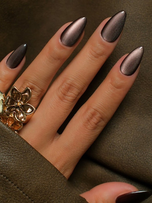 Brown Cat Eye 3D Magnetic Press On Fake Nails