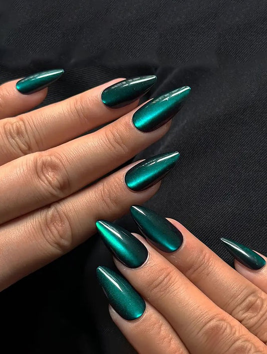 Green Cat Eye 3D Magnetic Press On Fake Nails