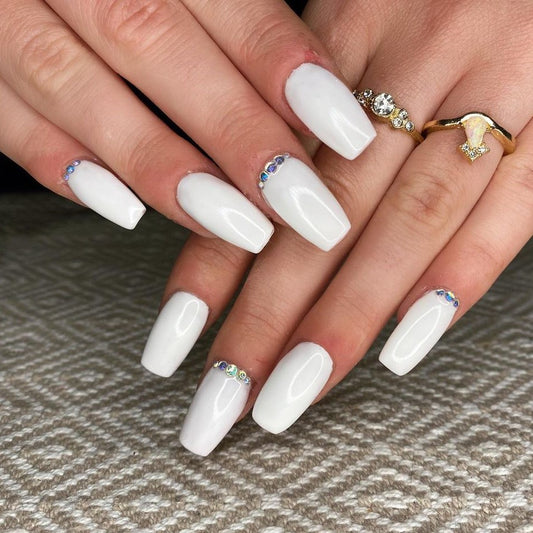 Glossy White Studded Press on Fake Nails // tns873