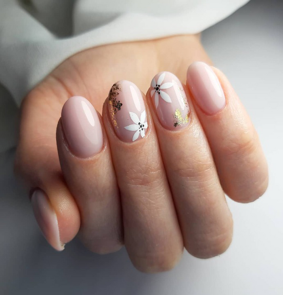 Glossy Nude Floral Press on Fake Nails // tns875