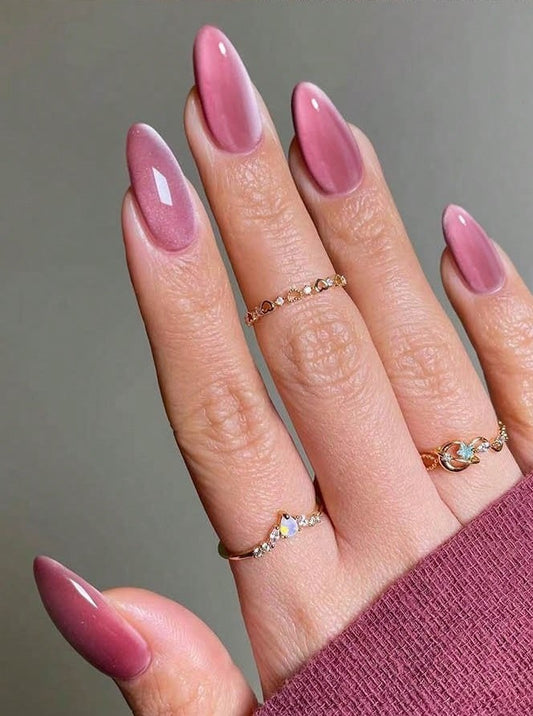 Rose Pink Cat Eye 3D Magnetic Press-On Nails