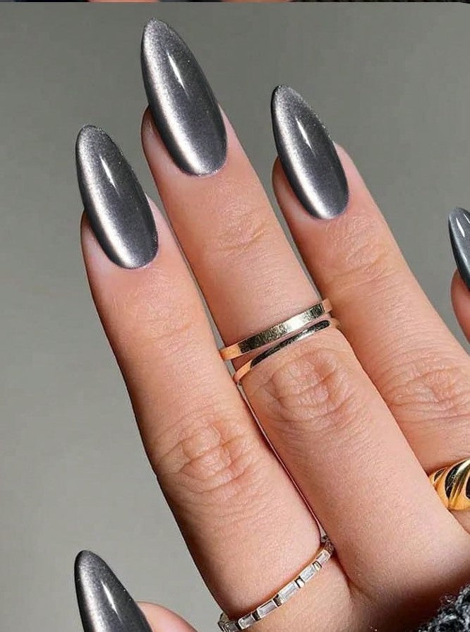 Black Cat Eye 3D Magnetic Press On Fake Nails