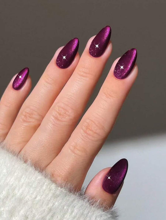 Purple Cat Eye 3D Magnetic Press On Fake Nails