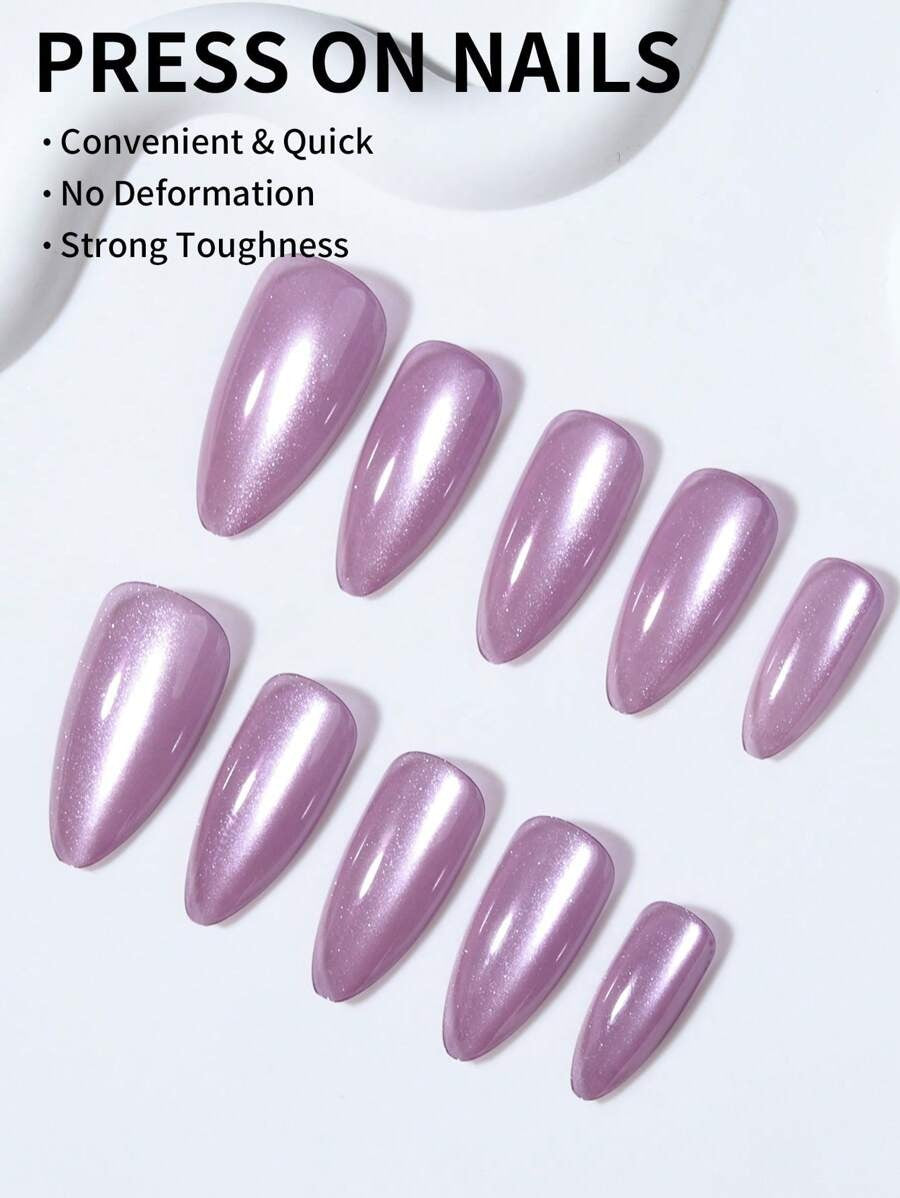 Lavender Cat Eye 3D Magnetic Press On Fake Nails