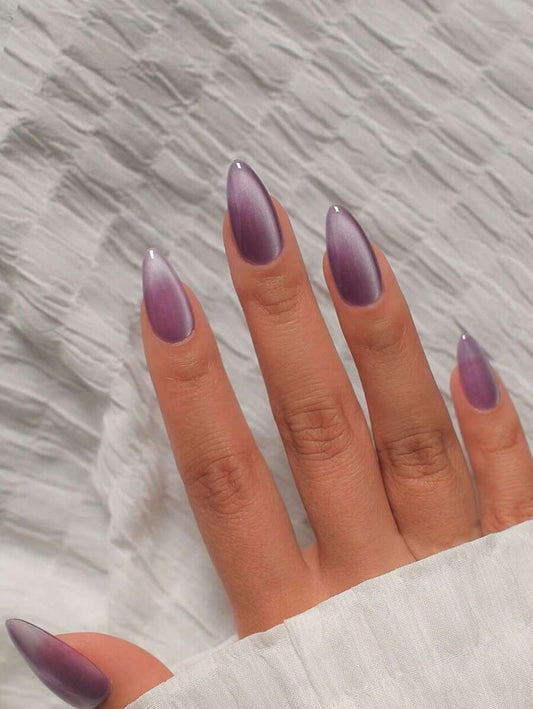 Lavender Cat Eye 3D Magnetic Press On Fake Nails