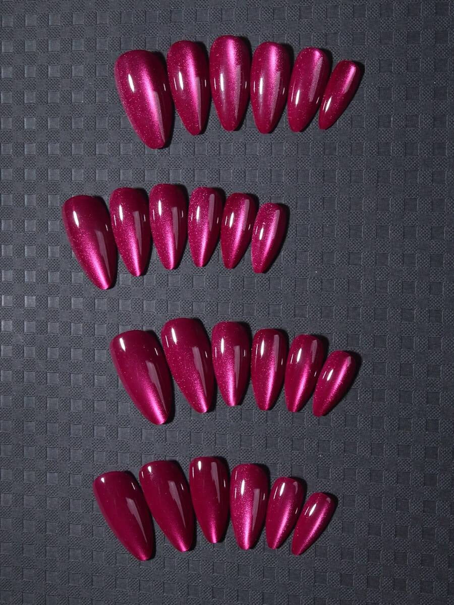 Pink Cat Eye 3D Magnetic Press On Fake Nails