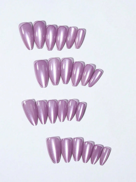 Lavender Cat Eye 3D Magnetic Press On Fake Nails